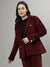 Iconic Women Wine Solid Notch Lapel Full Sleeves Blazer