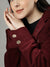 Iconic Women Wine Solid Notch Lapel Full Sleeves Blazer