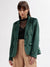 Iconic Women Green Solid Notch Lapel Full Sleeves Single Breasted Blazer