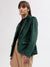 Iconic Women Green Solid Notch Lapel Full Sleeves Single Breasted Blazer