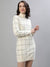 Iconic Women White Checked Turtle Neck Full Sleeves Dress