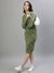 Iconic Women Green Jacquard Round Neck Full Sleeves Dress