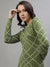 Iconic Women Green Jacquard Round Neck Full Sleeves Dress