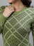 Iconic Women Green Jacquard Round Neck Full Sleeves Dress