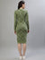 Iconic Women Green Jacquard Round Neck Full Sleeves Dress