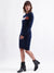 Iconic Women Navy Blue Colorblocked Round Neck Full Sleeves Dress