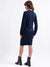 Iconic Women Navy Blue Colorblocked Round Neck Full Sleeves Dress