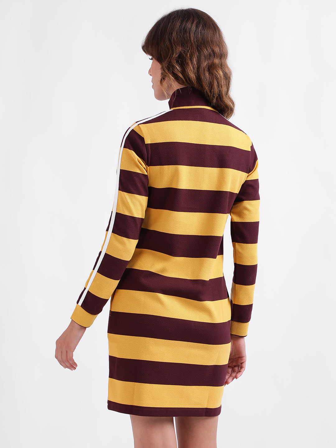 Iconic Women Multicolor Striped High Neck Full Sleeves Dress