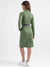 Iconic Women Green Solid Stand Collar Full Sleeves Dress