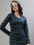 Iconic Women Navy Blue Printed V-Neck Full Sleeves Dress