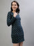 Iconic Women Navy Blue Printed V-Neck Full Sleeves Dress