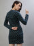 Iconic Women Navy Blue Printed V-Neck Full Sleeves Dress