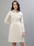 Iconic Women Cream Solid Spread Collar Full Sleeves Dress