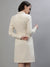 Iconic Women Cream Solid Spread Collar Full Sleeves Dress