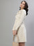 Iconic Women Cream Solid Spread Collar Full Sleeves Dress