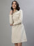 Iconic Women Cream Solid Spread Collar Full Sleeves Dress