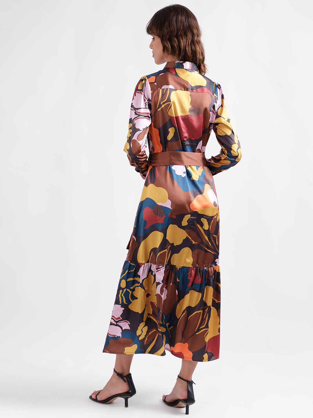 Iconic Women Multicolor Printed Shirt Collar Full Sleeves Dress