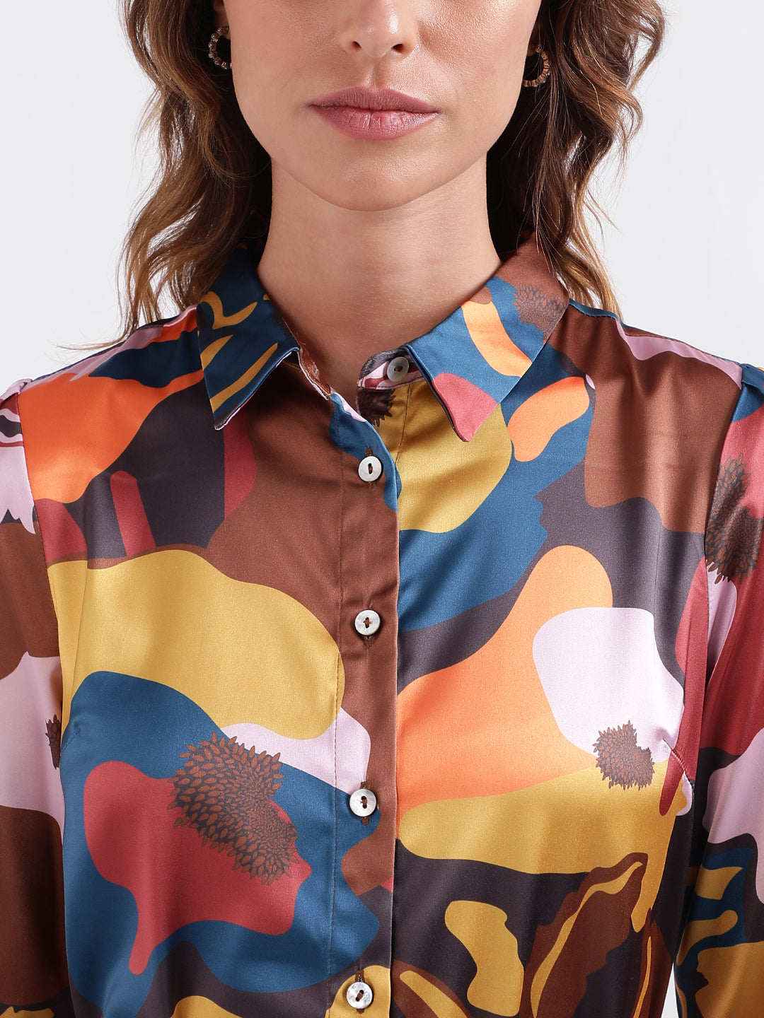 Iconic Women Multicolor Printed Shirt Collar Full Sleeves Dress