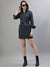 Iconic Women Blue Solid Spread Collar Full Sleeves Dress