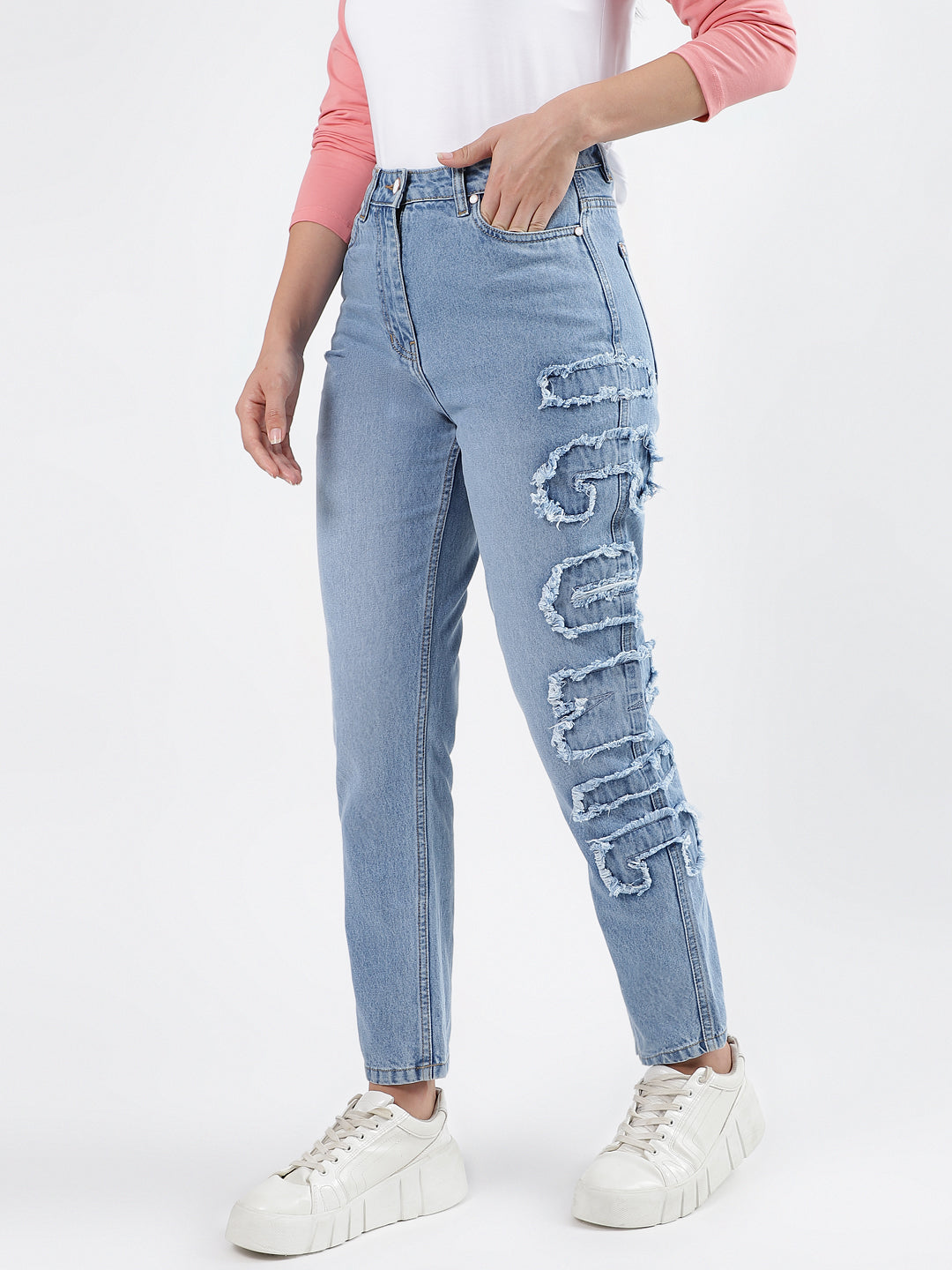 Iconic Women Blue Washed Mom Fit Mid-Rise Jeans