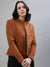 Iconic Women Brown Solid High Neck Full Sleeves Jacket