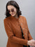 Iconic Women Brown Solid High Neck Full Sleeves Jacket