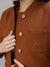 Iconic Women Brown Solid High Neck Full Sleeves Jacket