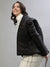 Iconic Women Black Solid Stand Collar Full Sleeves Jacket