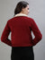 Iconic Women Red Solid Spread Collar Full Sleeves Jacket