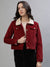 Iconic Women Red Solid Spread Collar Full Sleeves Jacket