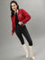 Iconic Women Red Solid Stand Collar Full Sleeves Jacket