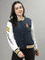 Iconic Women Navy Blue Colorblocked Stand Collar Full Sleeves Jacket