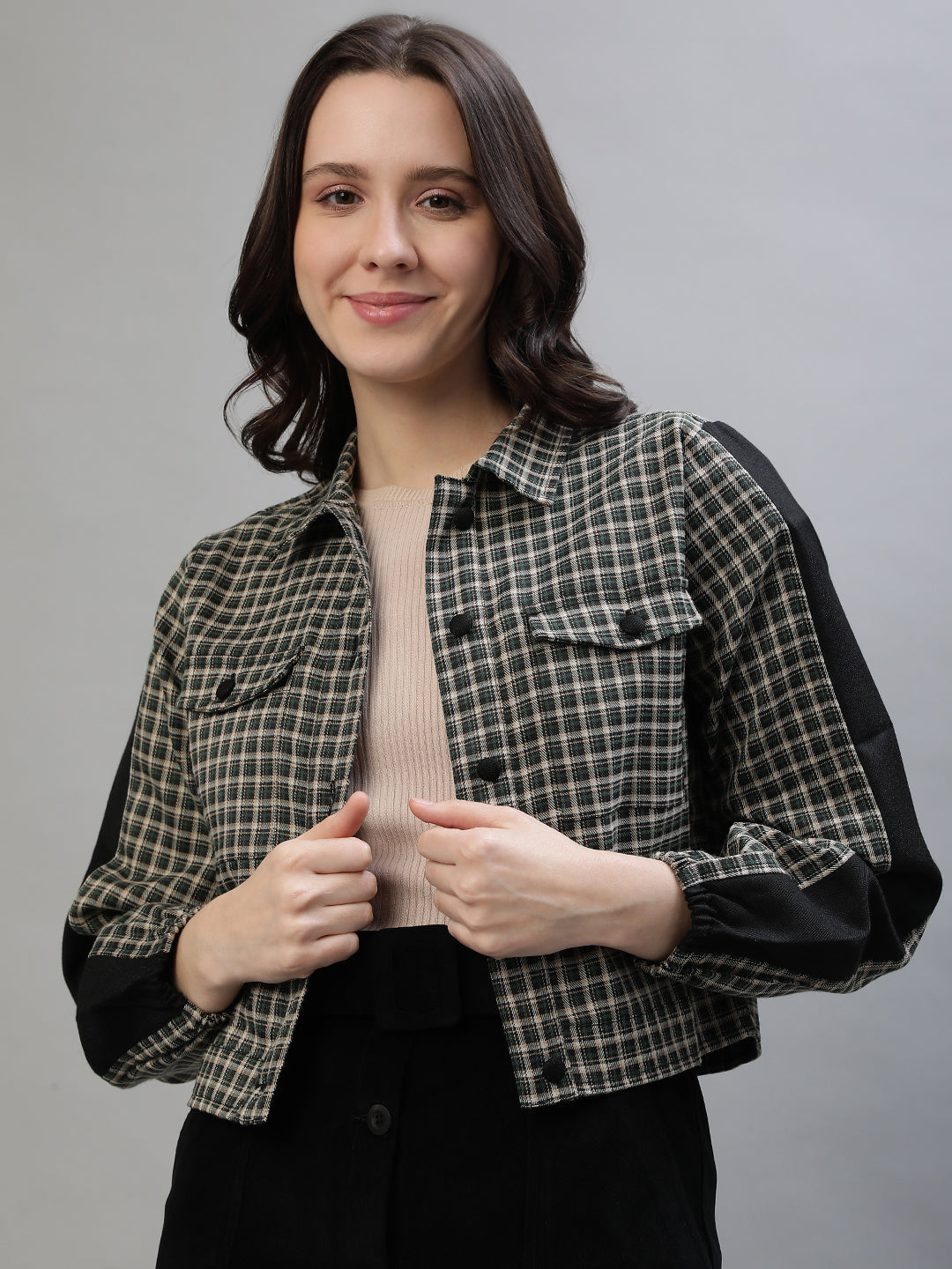 Iconic Women Multicolor Checked Spread Collar Full Sleeves Jacket