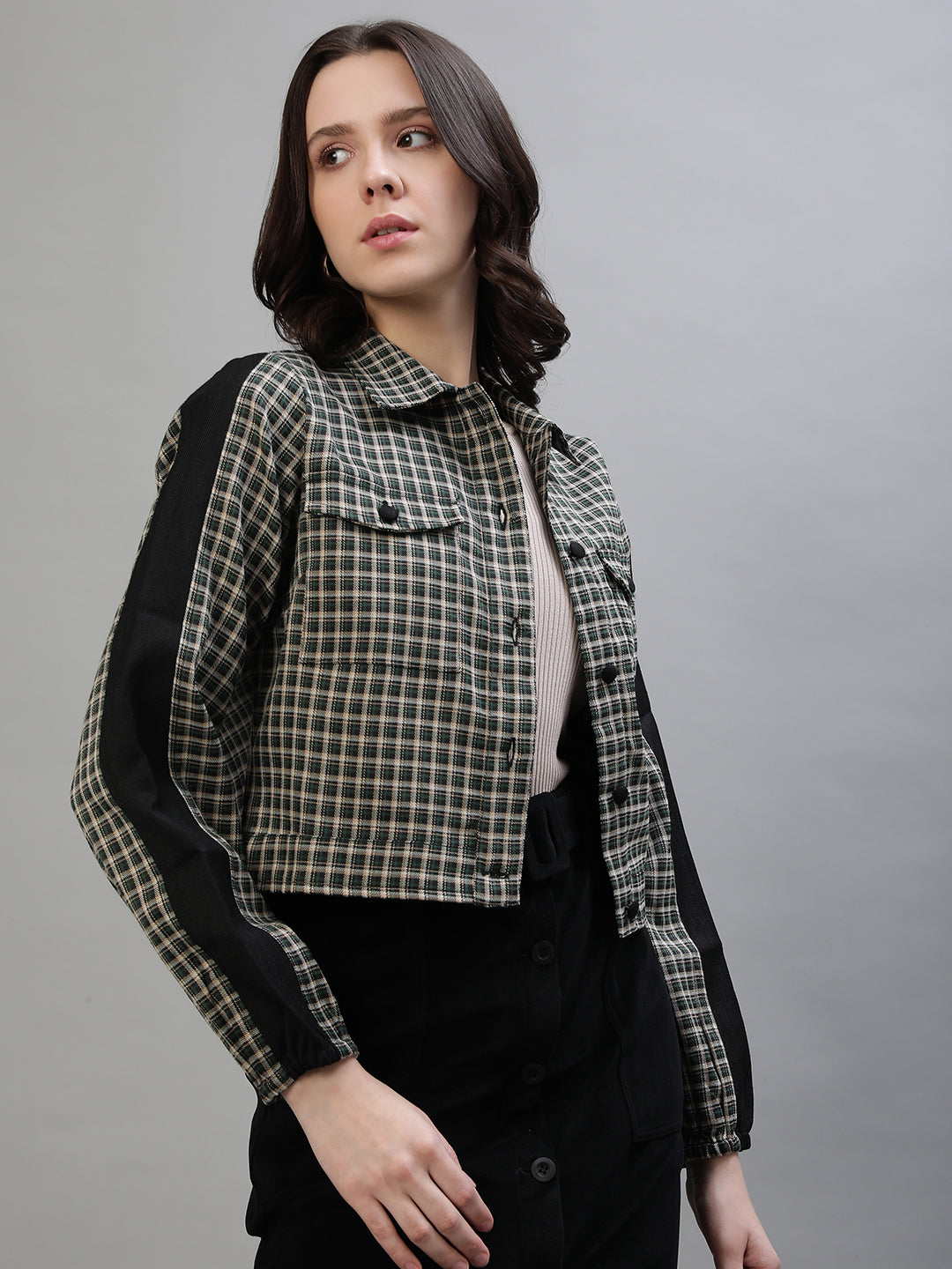 Iconic Women Multicolor Checked Spread Collar Full Sleeves Jacket