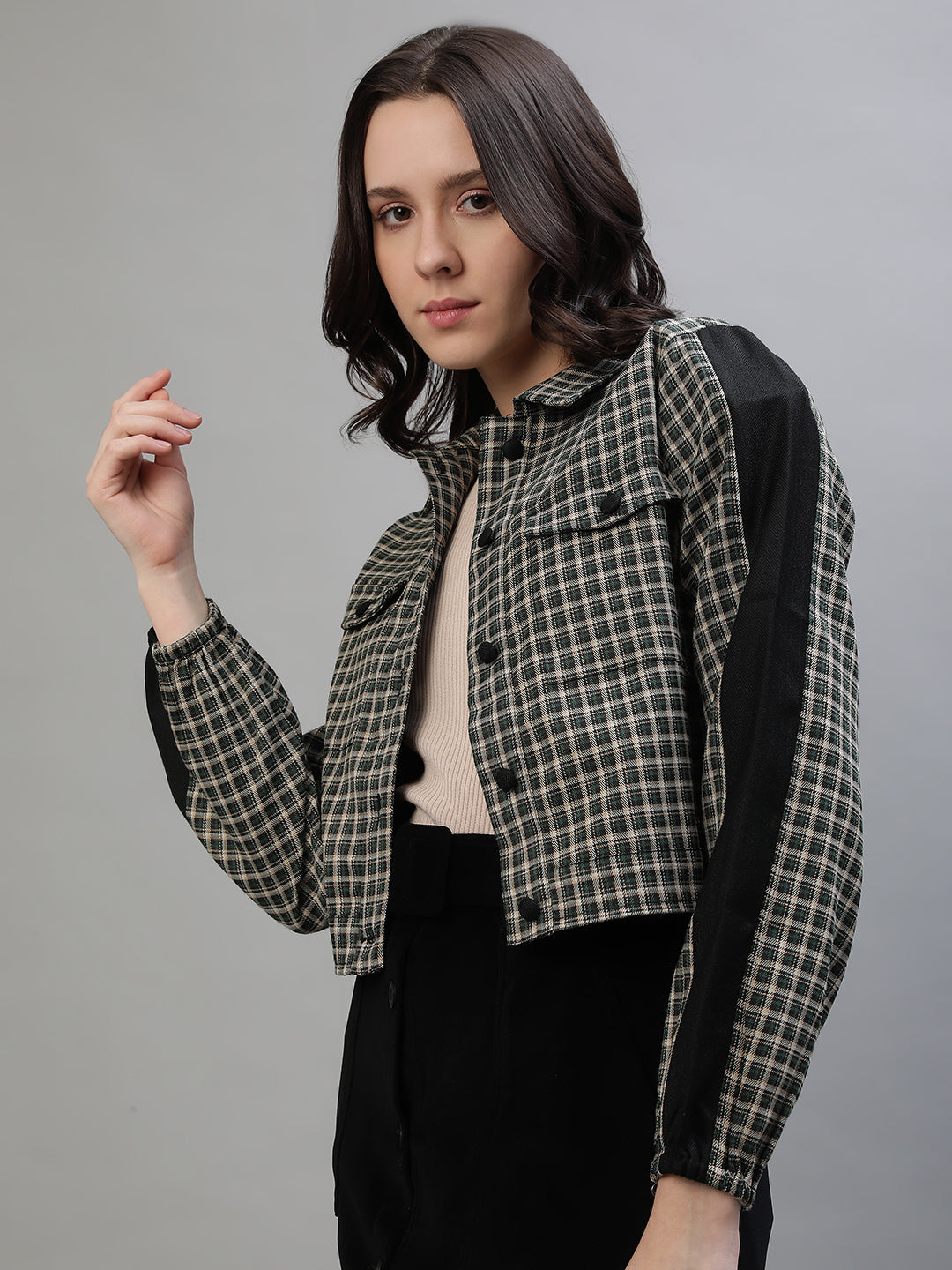 Iconic Women Multicolor Checked Spread Collar Full Sleeves Jacket