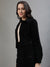 Iconic Women Black Solid Spread Collar Full Sleeves Jacket