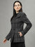 Iconic Women Black Checked Spread Collar Full Sleeves Coat