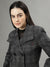 Iconic Women Black Checked Spread Collar Full Sleeves Coat