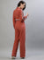 Iconic Women Rust Solid High Neck Full Sleeves Jumpsuit