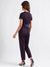 Iconic Women Navy Blue Striped V-Neck Short Sleeves Jumpsuit