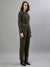 Iconic Women Green Solid Spread Collar Full Sleeves Jumpsuit