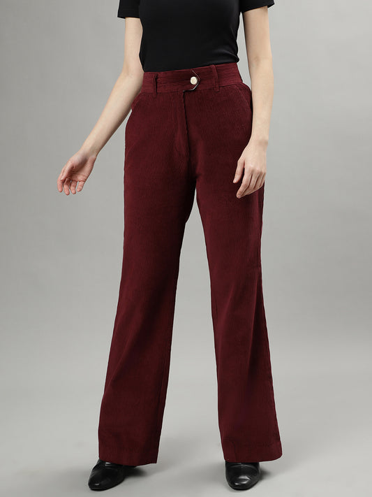 Iconic Women Wine Solid Regular Fit Mid-Rise Trouser