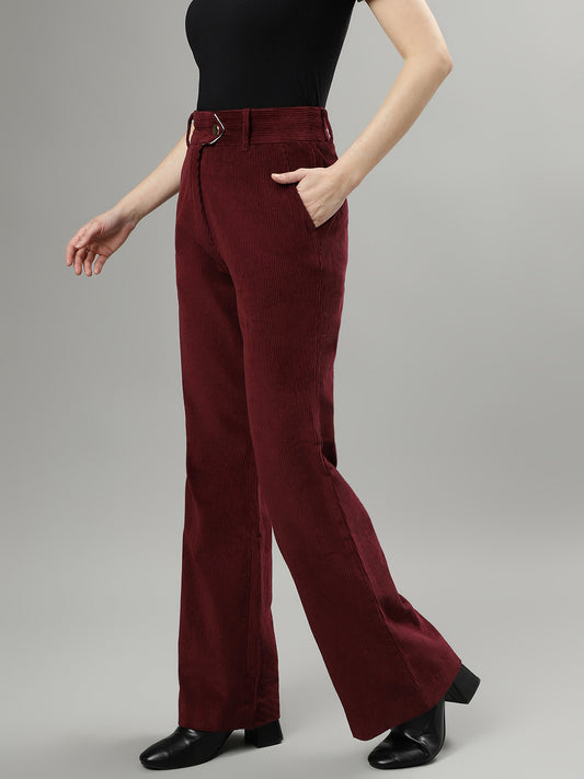 Iconic Women Wine Solid Regular Fit Mid-Rise Trouser