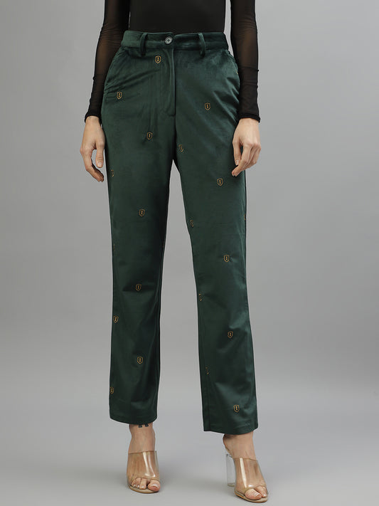 Iconic Women Green Solid Regular Fit Mid-Rise Trouser