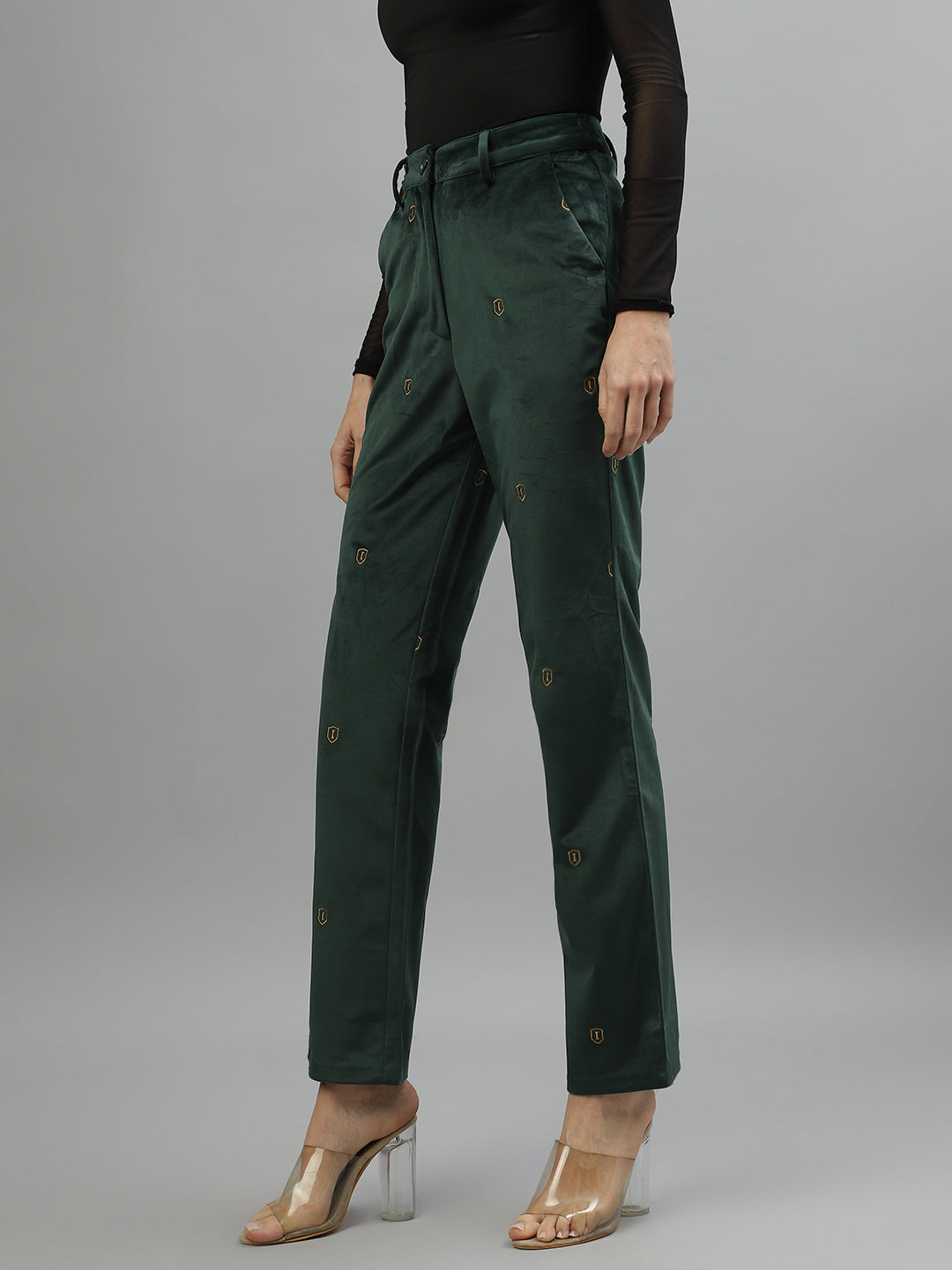 Iconic Women Green Solid Regular Fit Mid-Rise Trouser