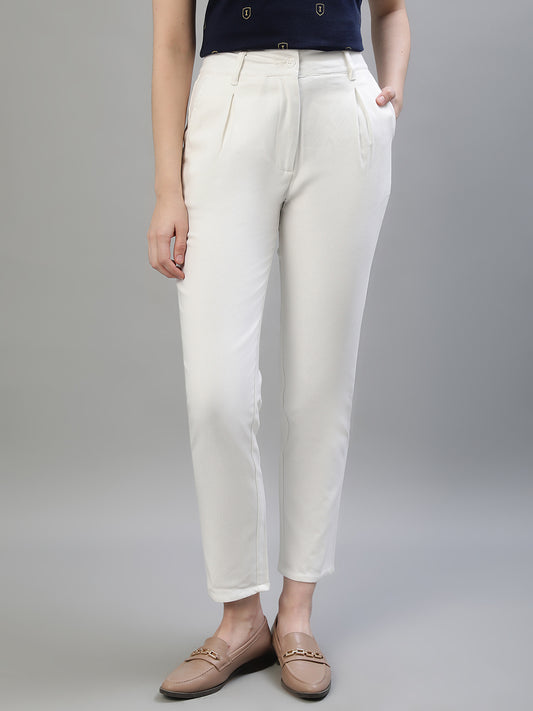 Iconic Women White Solid Regular Fit Mid-Rise Trouser