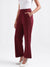 Iconic Women Wine Solid Regular Fit Mid-Rise Trouser