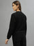 Iconic Women Black Solid Round Neck Full Sleeves Sweatshirt