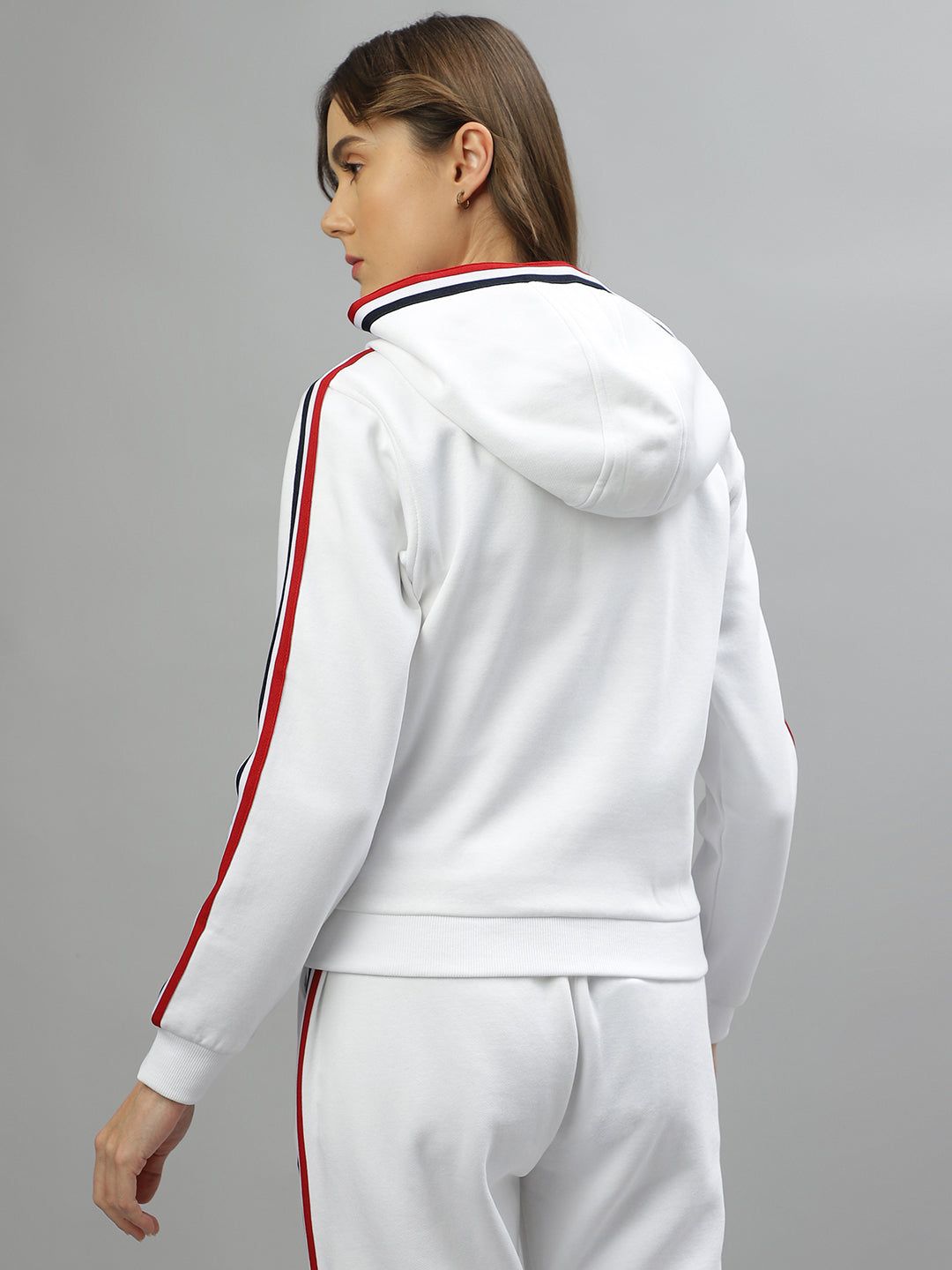 Iconic Women White Solid Hooded Full Sleeves Jacket