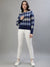 Iconic Women Blue Printed Round Neck Full Sleeves Sweater